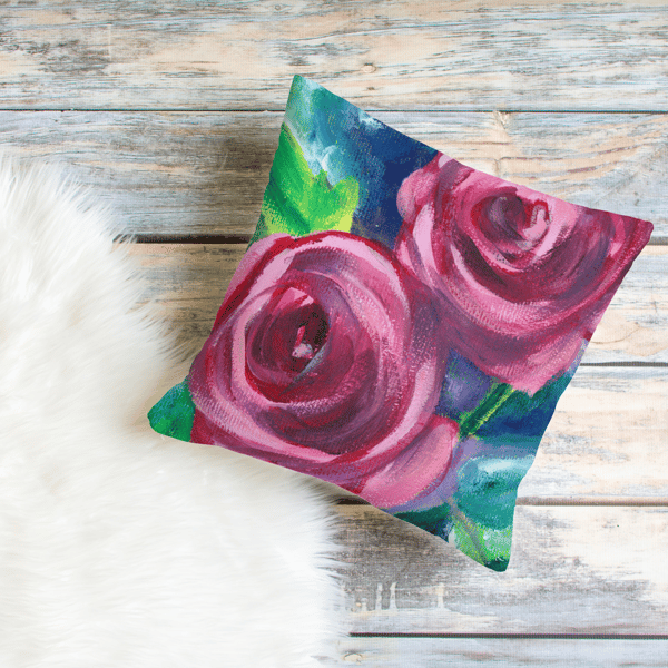 Rose Duo Cushion Original Art Design, Floral Home Decor, FREE UK Delivery