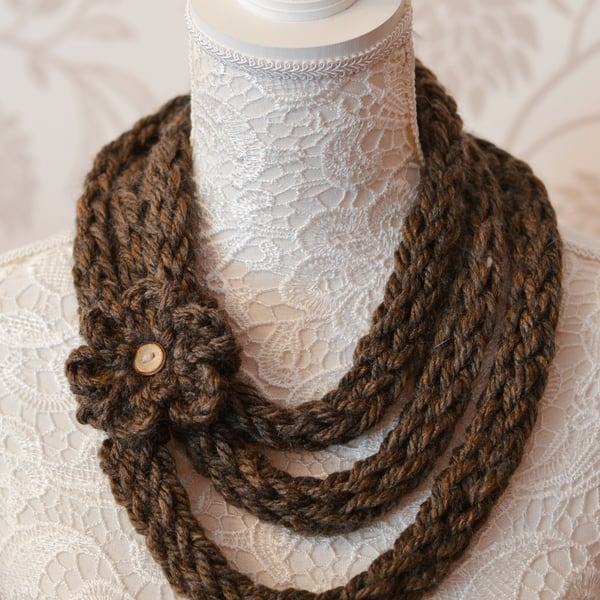 Scarf Womens Super Chunky Finger Knitted Necklace 