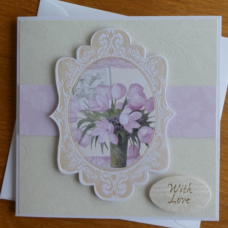With Love Card - Pink Tulips