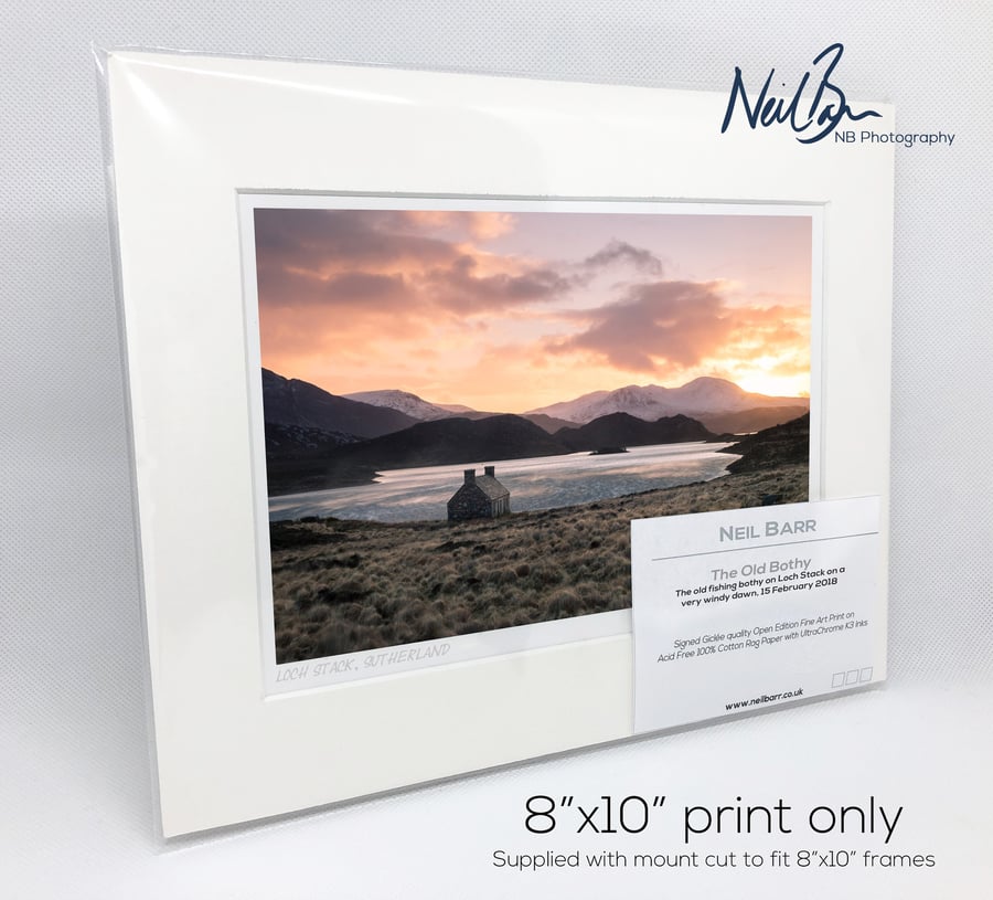 Loch Stack, Sutherland & Old Fishing Bothy - A5 (10" x 8") Unframed Print