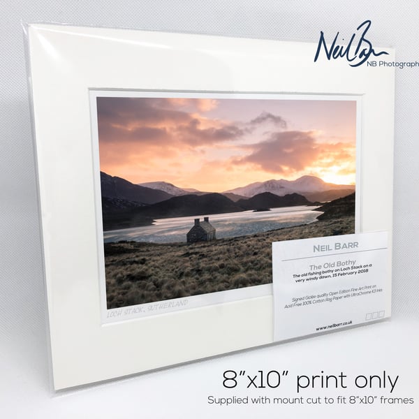 Loch Stack, Sutherland & Old Fishing Bothy - A5 (10" x 8") Unframed Print