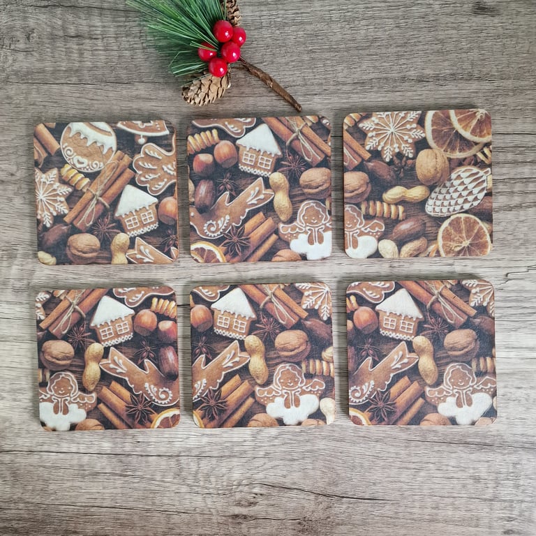 Christmas Coasters set of 6 gingerbread coasters