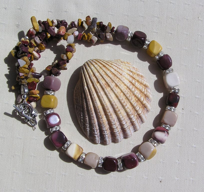 Mookaite Jasper Crystal Gemstone Statement Necklace "Desert Rainbow"