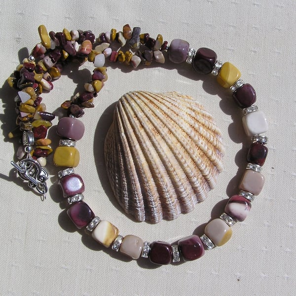 Mookaite Jasper Crystal Gemstone Statement Necklace "Desert Rainbow"