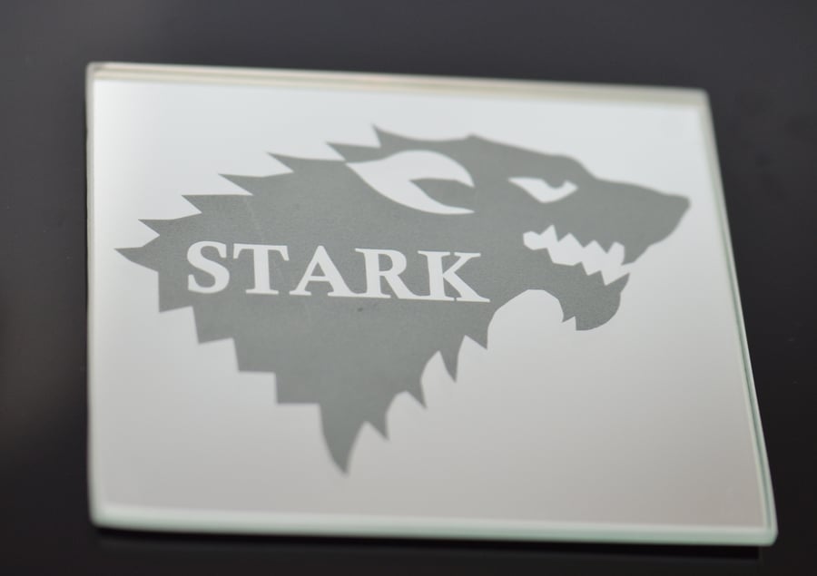 Game of Thrones House Stark Mirrored Glass Engraved Coaster