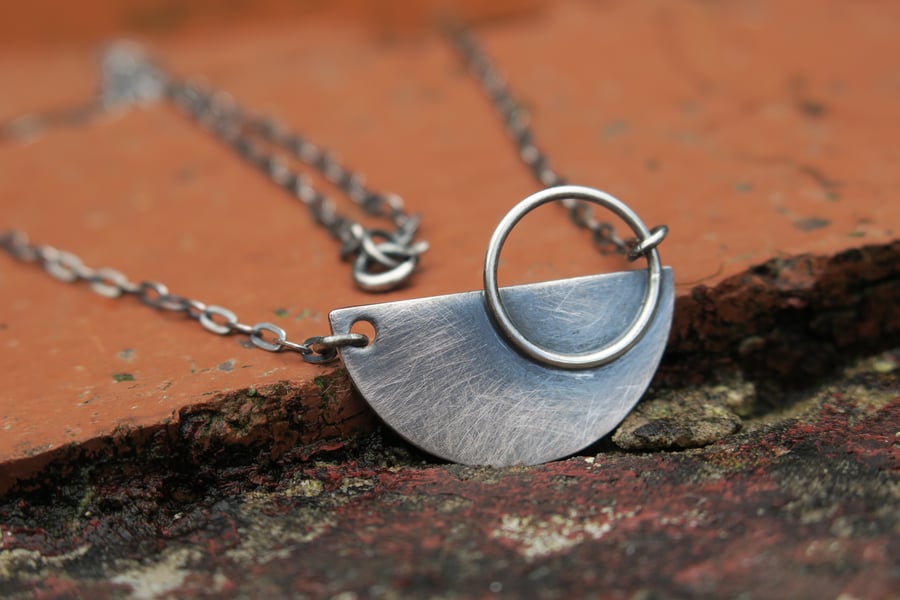 Half Circle Geometric Pendant Necklace, Contemporary Jewellery, Silver Necklace