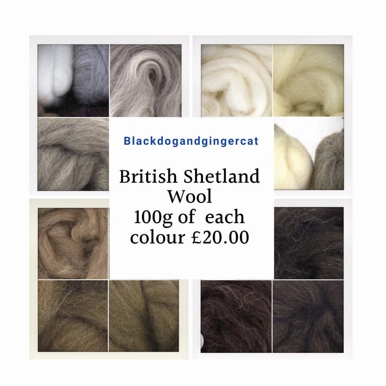 Shetland wool tops in four colours suitable for Needle Felting pack of 4