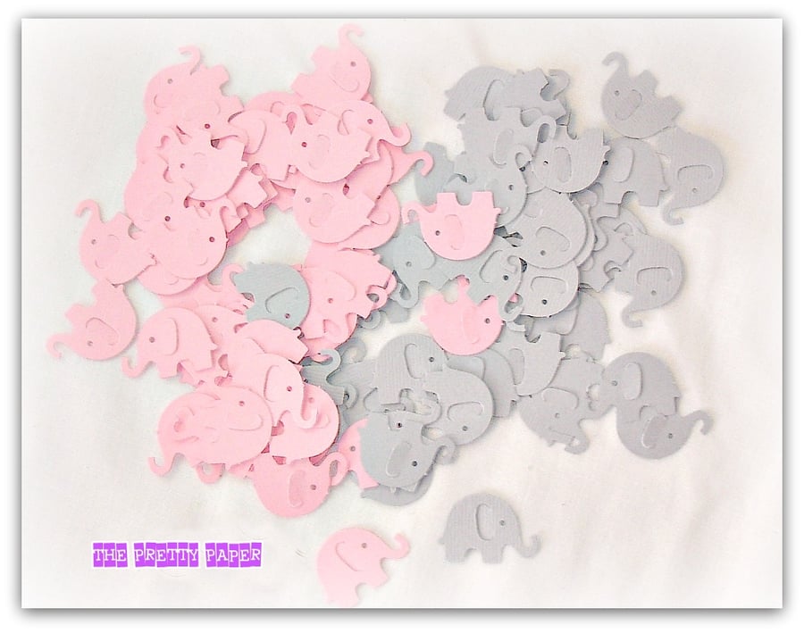 120 Mixed Pink & Grey Elephant Confetti, Cut-outs, table decoration 