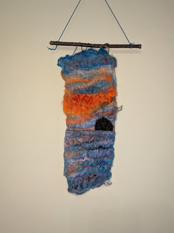 Felted wall hanging – Ailsa Craig at sunset