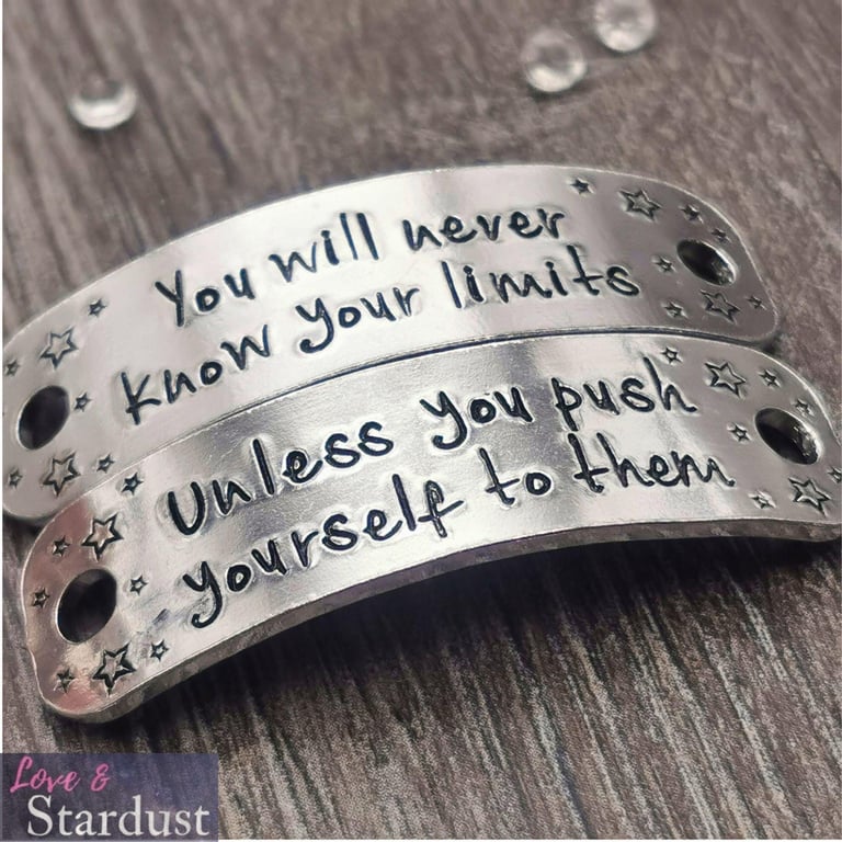 "You will never know your limits" Hand Stamped Trainer Tags