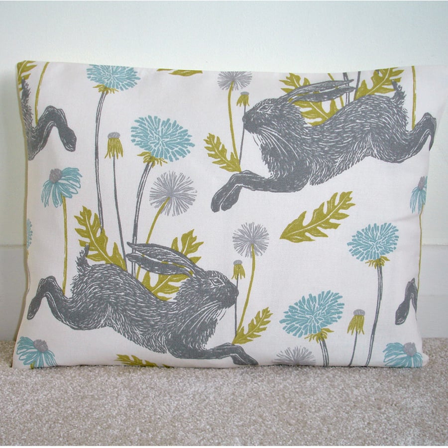 Hare Cushion Cover 12x16 inch Oblong Bolster Grey Hares