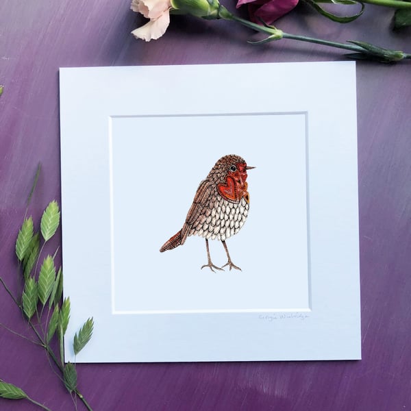 'Robin' 8" x 8" Mounted Print