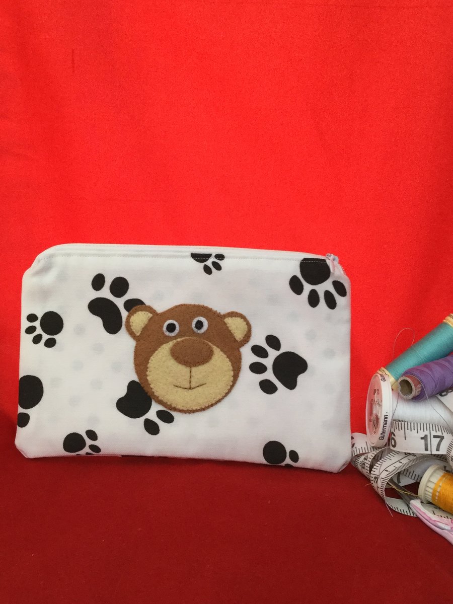 Pencil Case with Teddy Bear Applique - lined pencil case.
