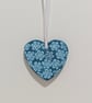 Teal clay heart hanging decoration embossed with flowers - Image 1