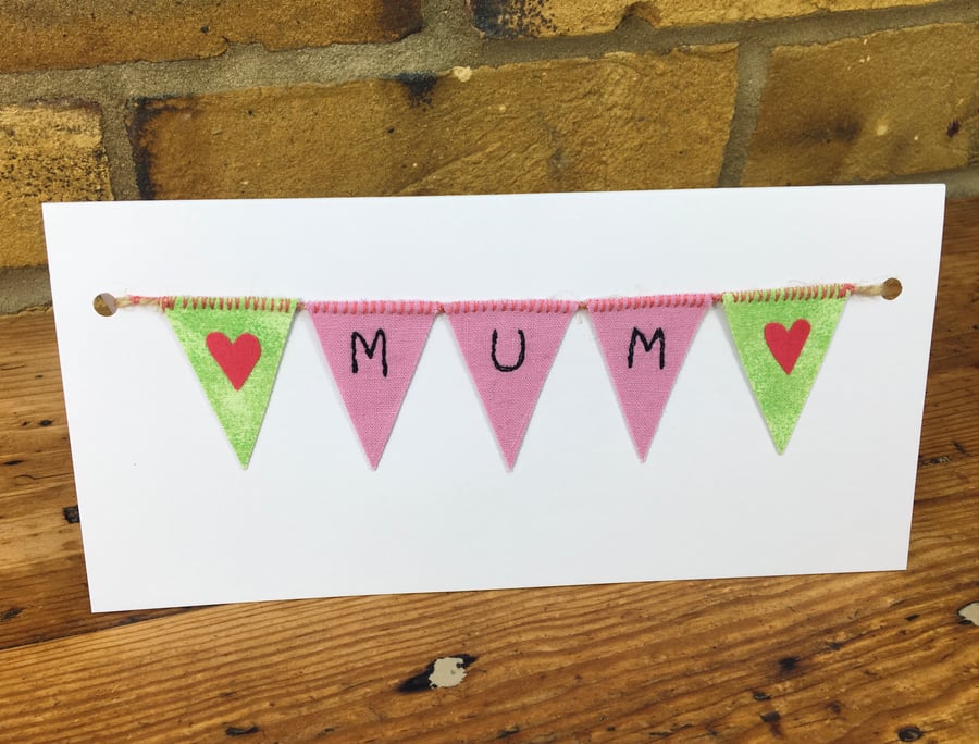  Mum Birthday, Mum bunting card, Handmade detachable mini bunting, Mother’s Day