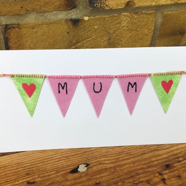  Mum Birthday, Mum bunting card, Handmade detachable mini bunting, Mother’s Day