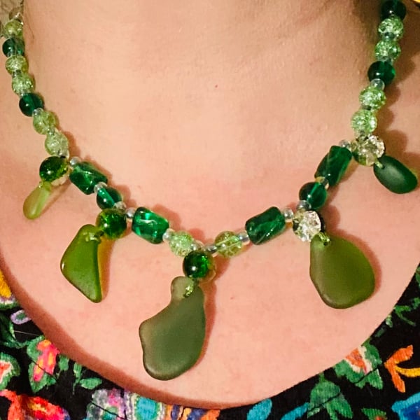 Sea Glass and Glass Bead necklace - SGBN01