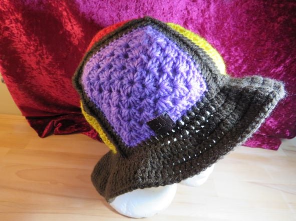 Hand Crocheted Bucket Style Hat with Granny Squ... - Folksy