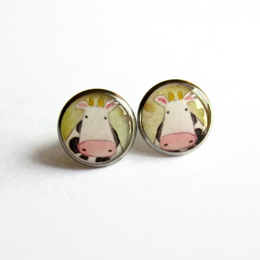 Cute Cow Resin Stud Earrings - Hypoallergenic