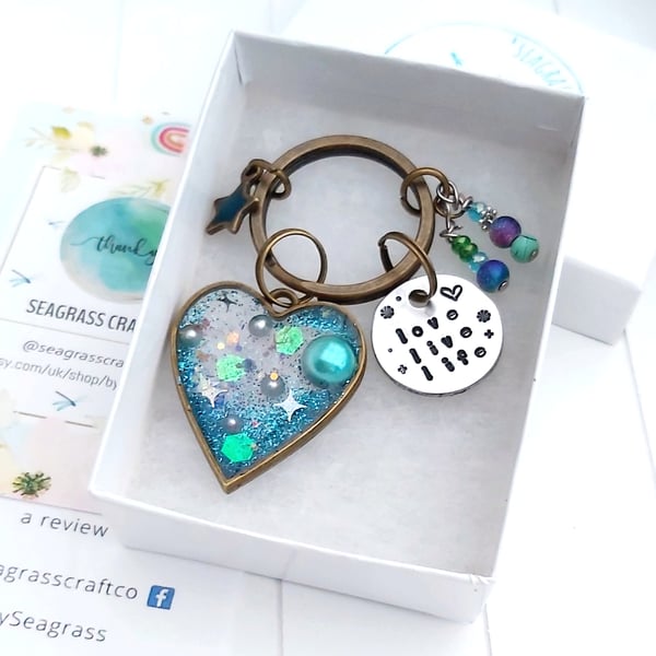 Resin Heart Glitter Keyring, Heart Shaped Folksy