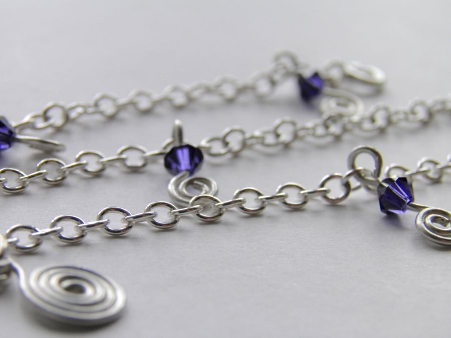 Purple Ankle Bracelet Sterling Silver