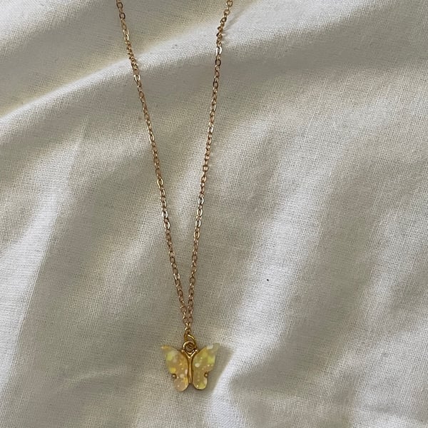 Lil’ Miss Sunshine - speckled starry acrylic yellow butterfly necklace