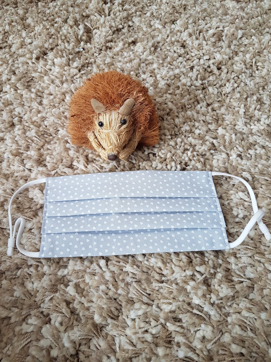 Small Adult or Teenager face covering - Tiny Hearts on Grey print