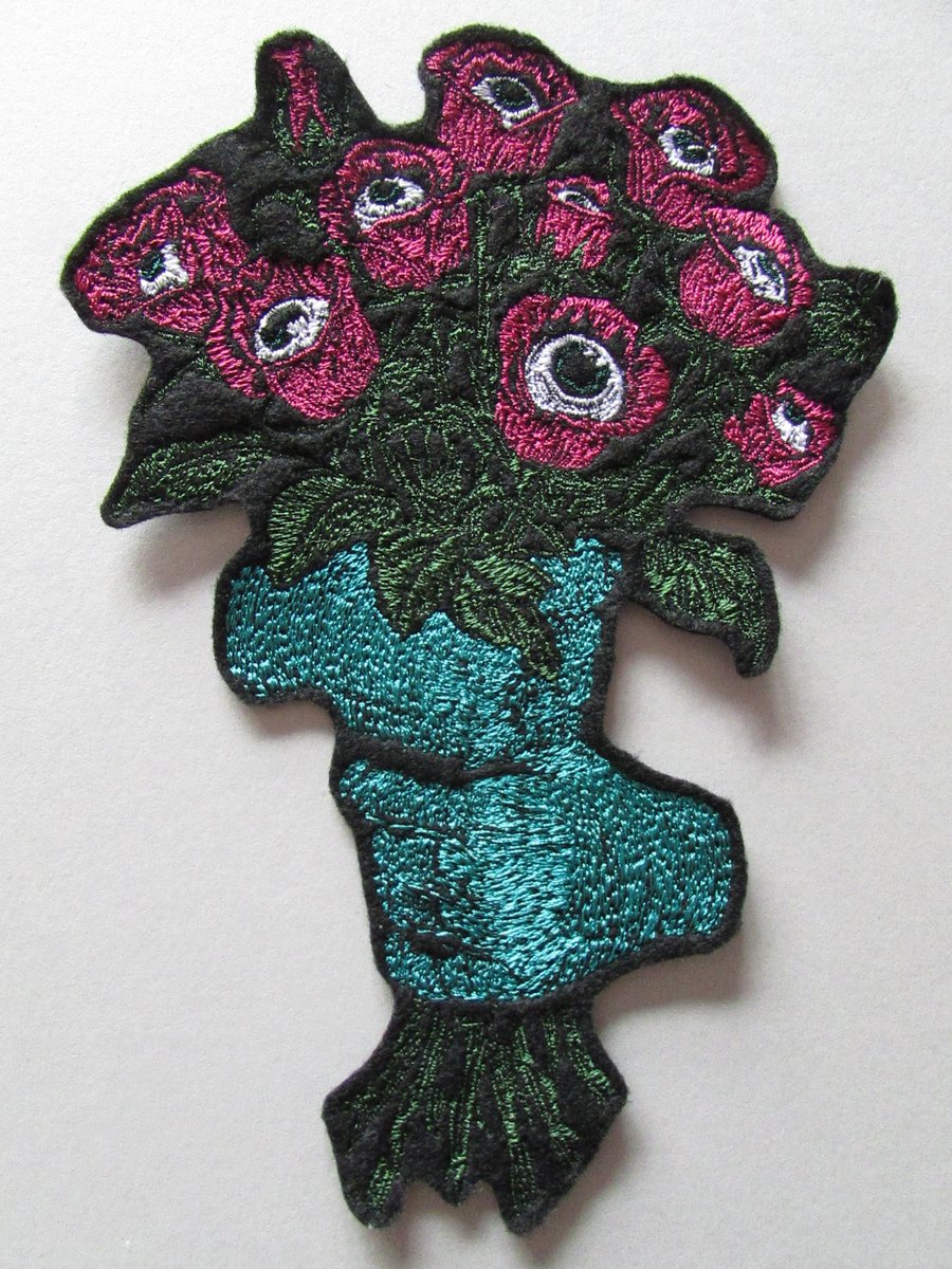 Eyeball Rose Bouquet Embroidered Sew on felt Applique Patch