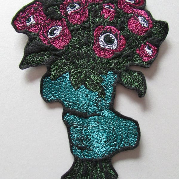 Eyeball Rose Bouquet Embroidered Sew on felt Applique Patch