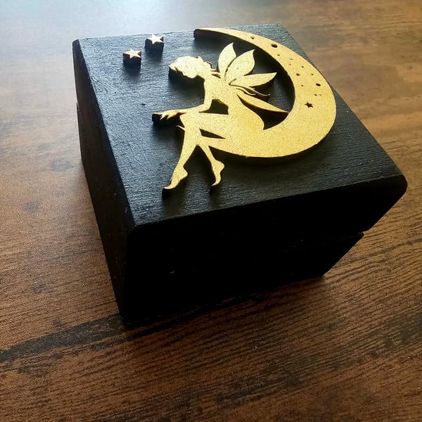 Celestial Golden Fairy mini trinket, jewellery or keepsafe box