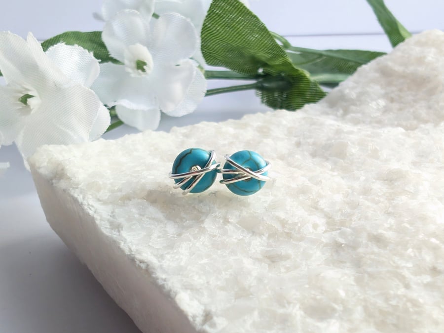 TURQUOISE HOWLITE Stud Earrings Sterling Silver 14K Gold Filled Jewellery 