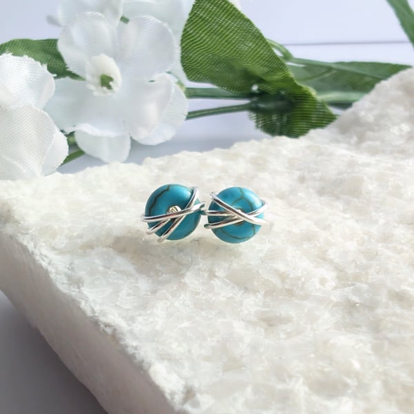 TURQUOISE HOWLITE Stud Earrings Sterling Silver 14K Gold Filled Jewellery 