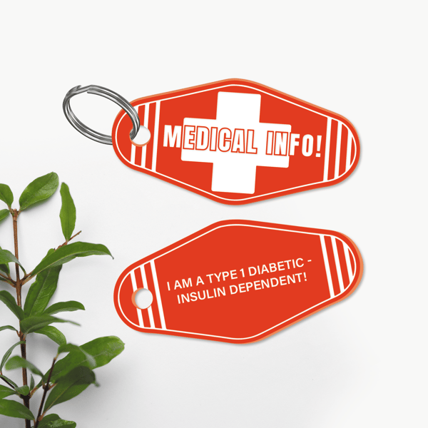 Medical Info Keyring - Cross Horizontal: Personalised Medical Information Alert