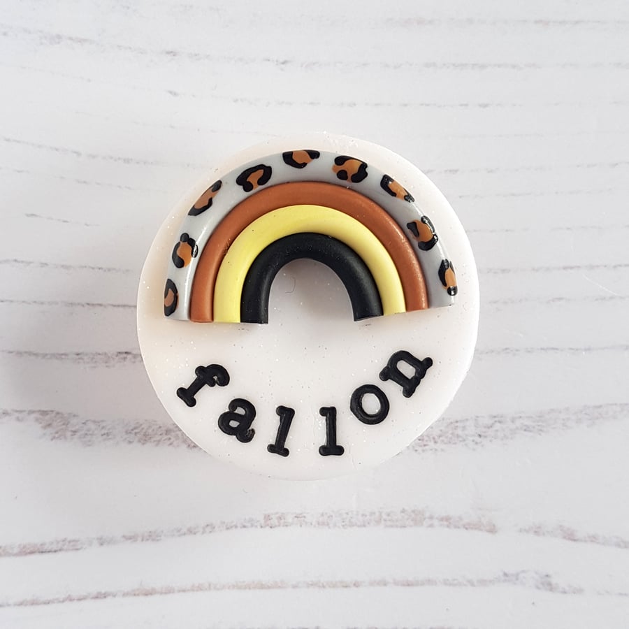 Animal print Rainbow magnetic needle minder, polymer clay, personalisation