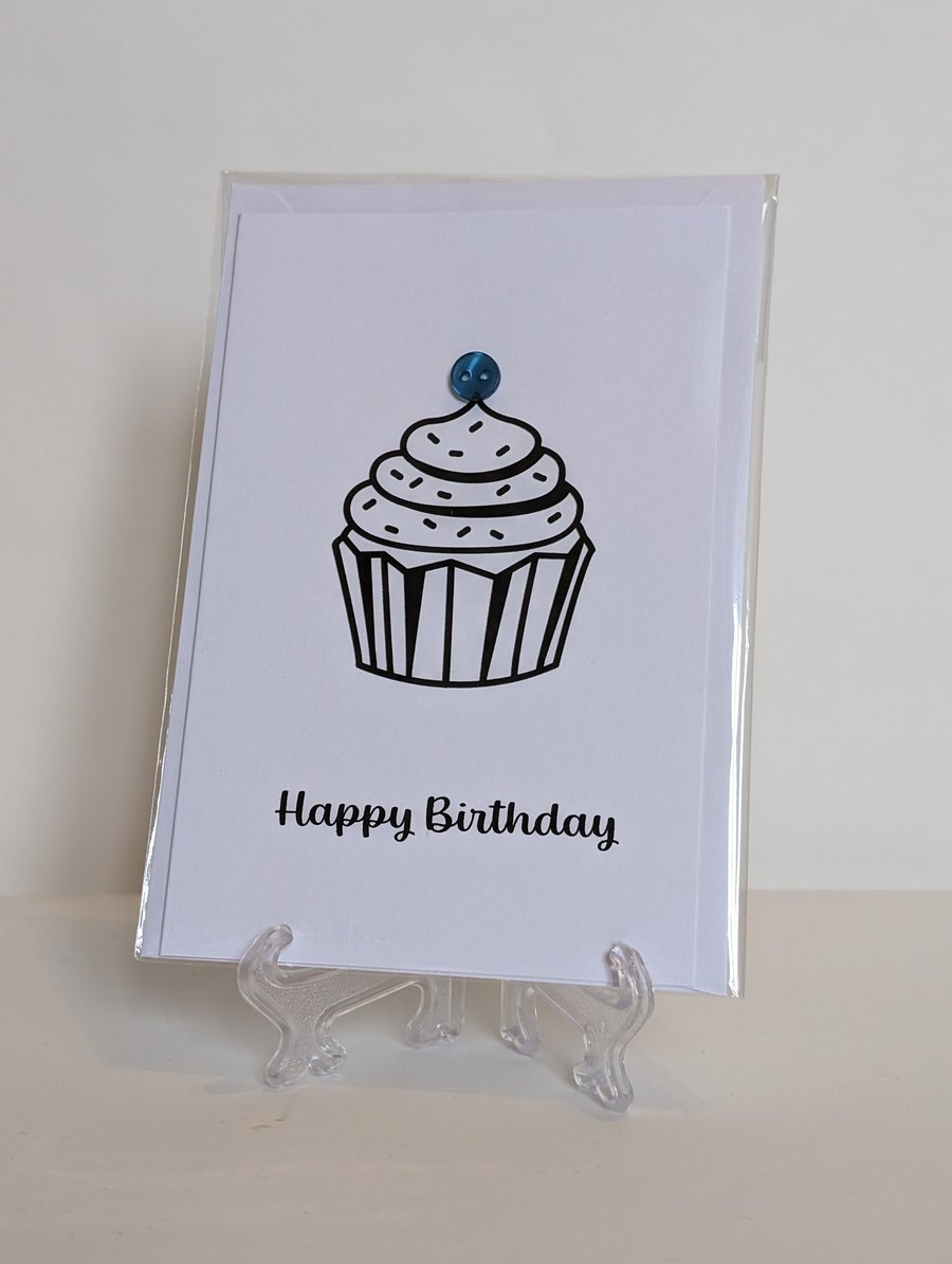 Happy Birthday cake button greetings card 