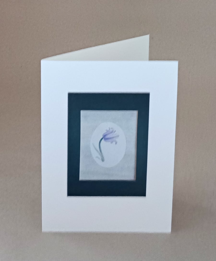 One Bluebell, blue spring flower handmade card blank inside