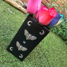 Death Head Moth Celestial Black Silver Embellished Ceramic Painted Gothic Whimsy