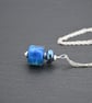 lampwork glass pendant necklace, blue