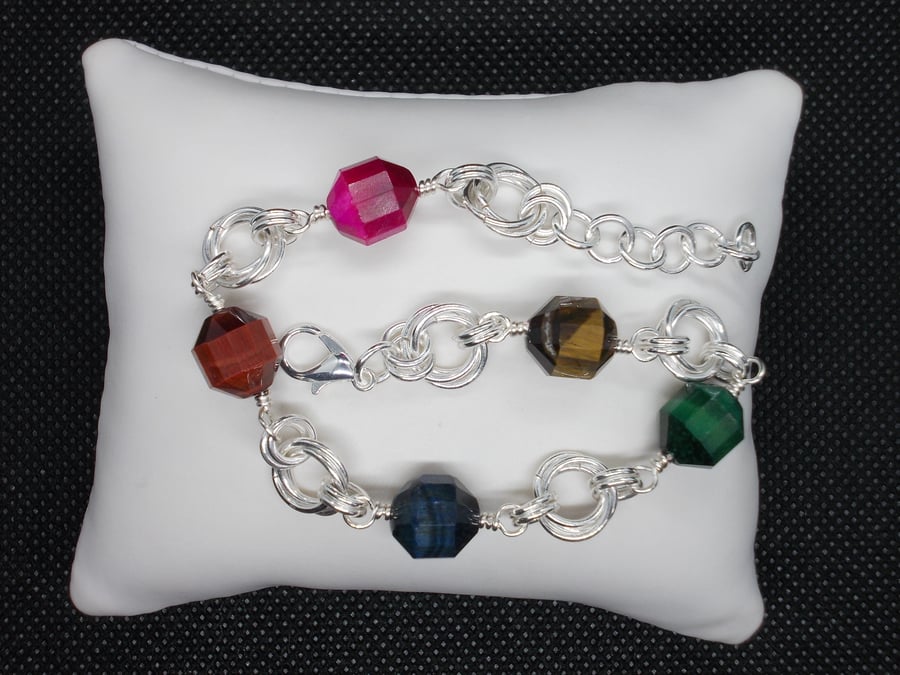 SALE - Multi colour tiger's eye chainmaille bracelet