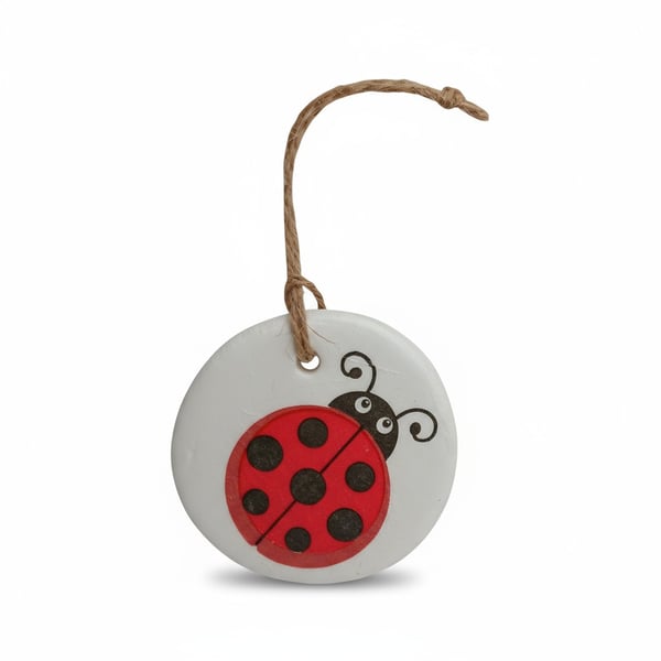 Red Ladybird Ladybug Round Clay Hanging Aromatherapy Diffuser