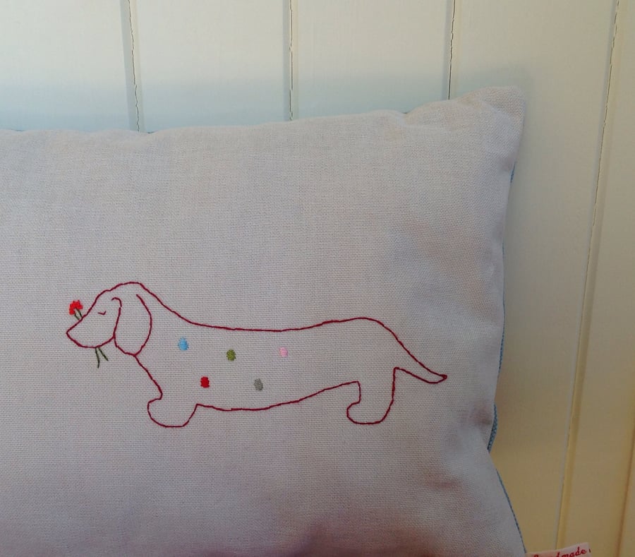 Hand Embroidered Dachshund Dog Design Unique Cushion