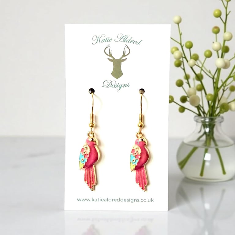 Charm Earrings - Pink Parrot