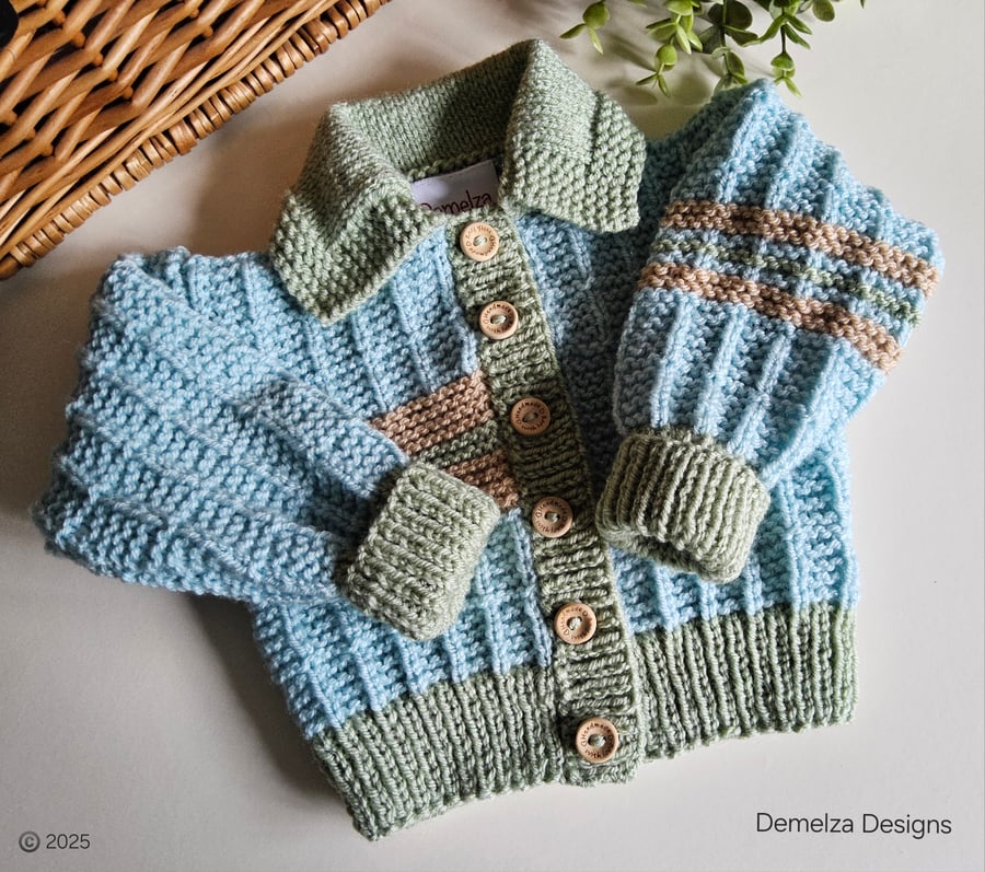 Designer Hand Knitted Baby Boys Cardigan Size 3-9 months size