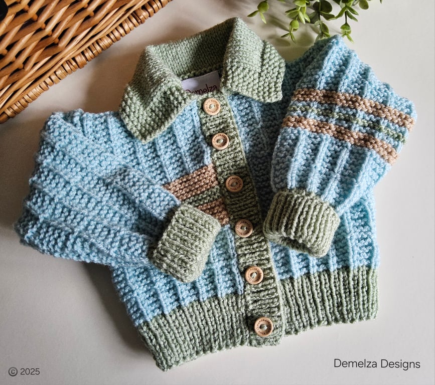 Designer Hand Knitted Baby Boys Cardigan Size 3-9 months size