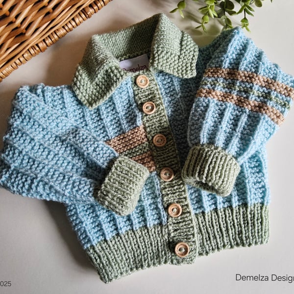 Designer Hand Knitted Baby Boys Cardigan Size 3-9 months size