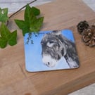 'Rosehip' the donkey, cork backed coaster
