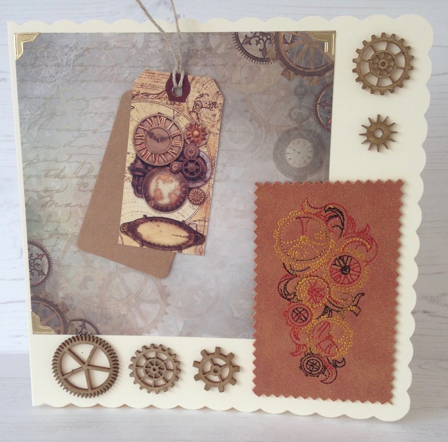 Steampunk Cogs and Wheel Card PB4