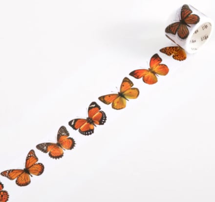 2 x 30mm Orange Butterfly pattern wide tape, Decorative Washi Tape, 2m