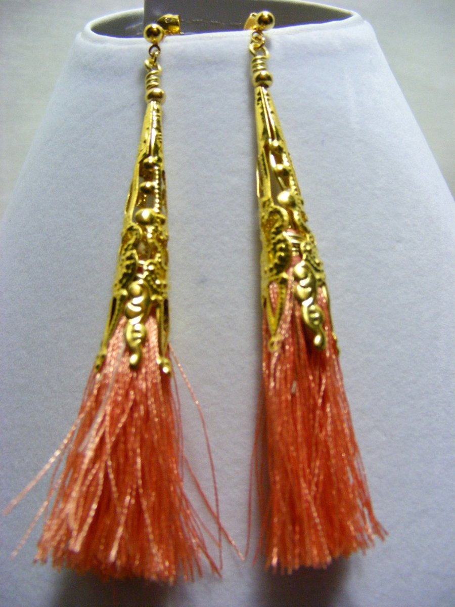 Seconds Sunday Peach and Gold Tassel Earrings