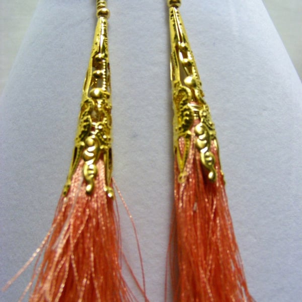 Seconds Sunday Peach and Gold Tassel Earrings